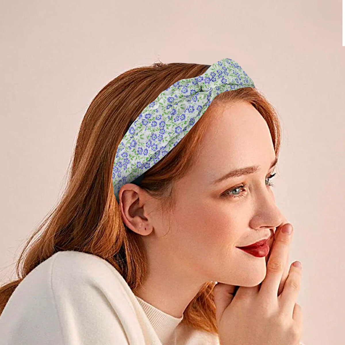 Banda Elástica para el Cabello con Estampado de Flores color Azul Rey