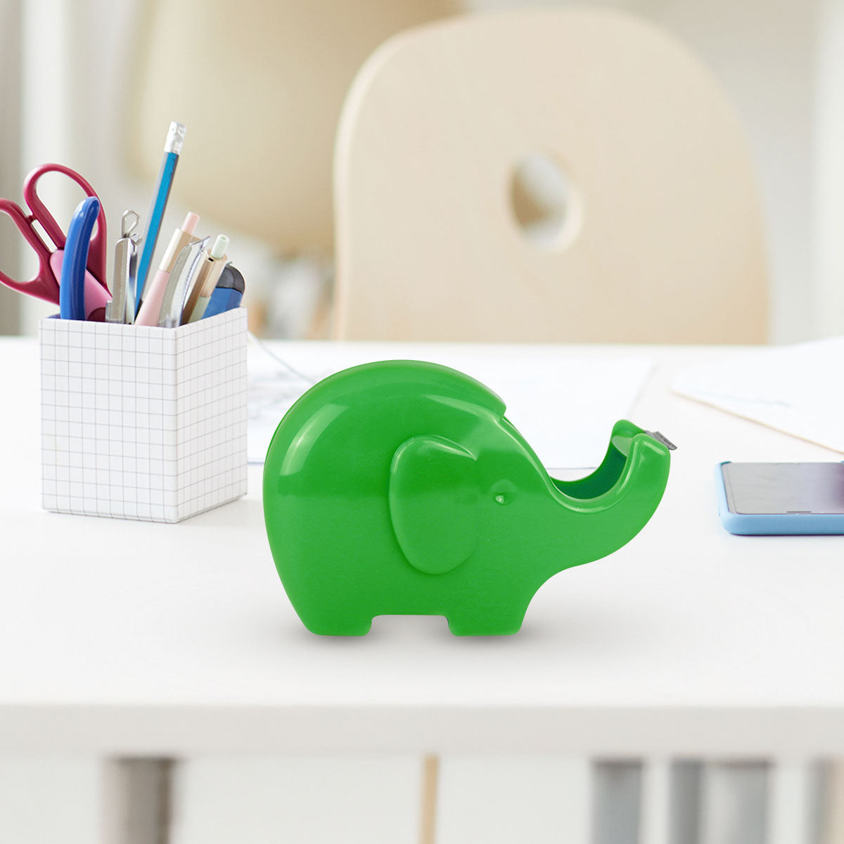 Dispensador de Cinta Adhesiva en Forma de Elefante, Color Verde, 3 pzas