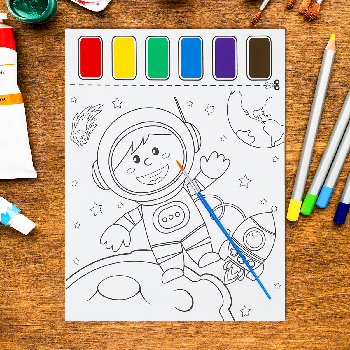 Dibujo de Astronauta para Colorear con Acuarelas