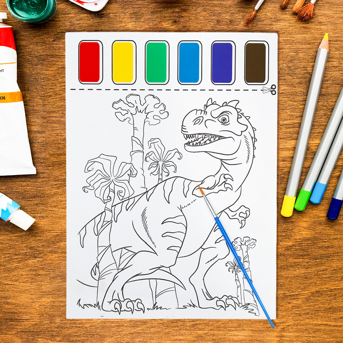 Dibujo de Dinosaurio para Colorear con Acuarelas