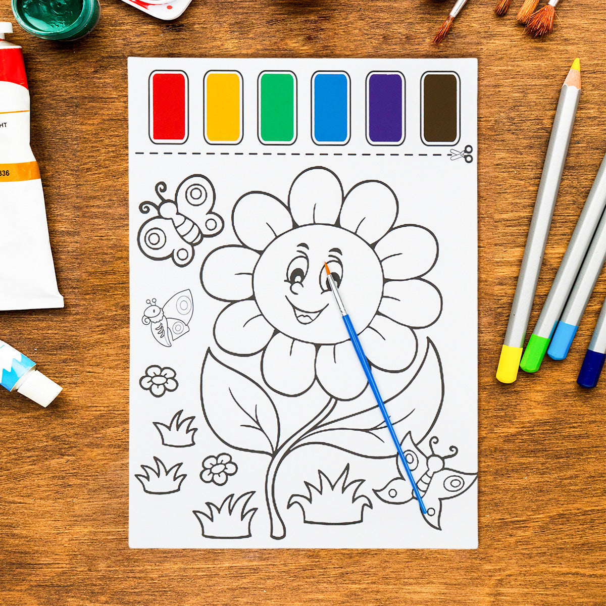 Dibujo de Flor para Colorear con Acuarelas