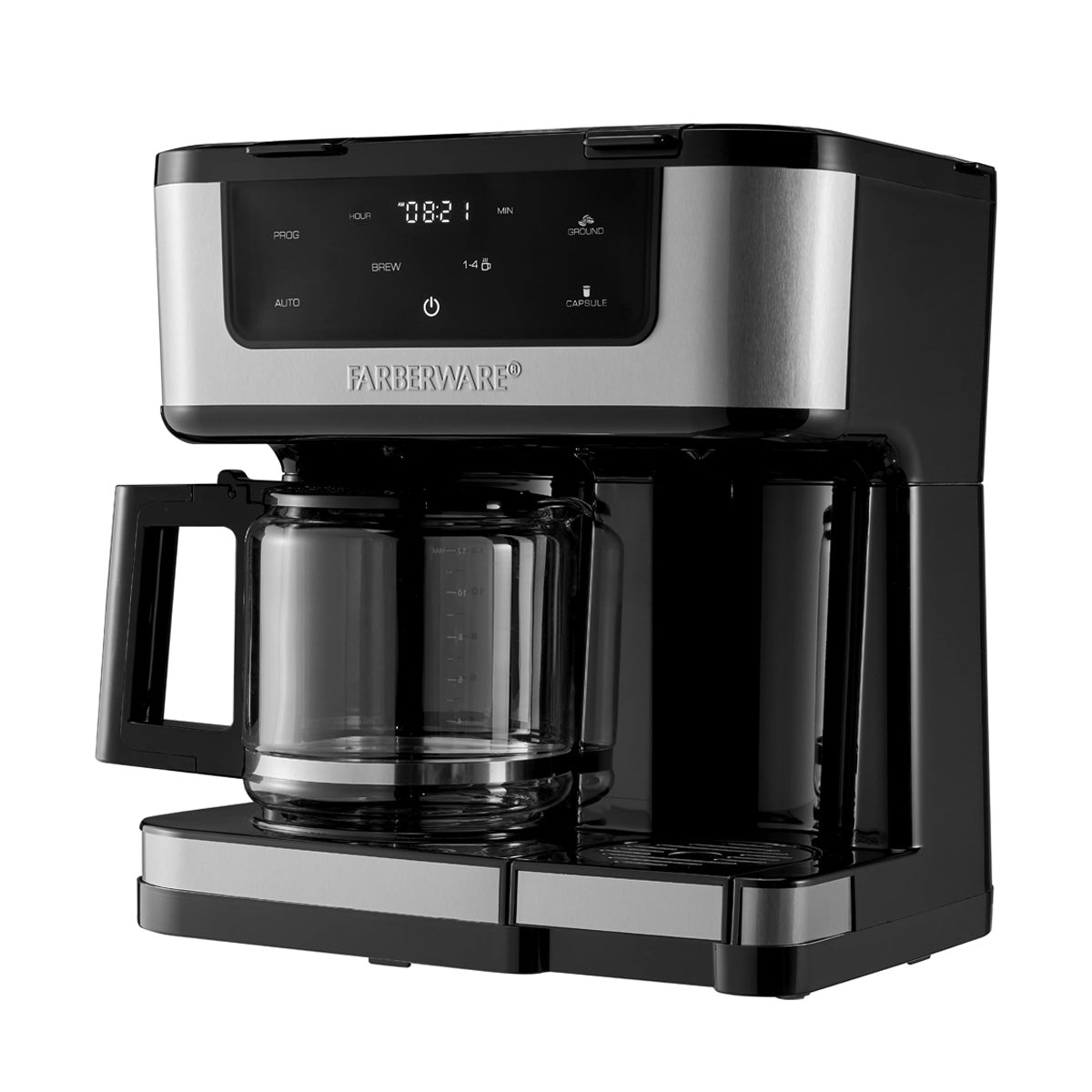 Faberware, Cafetera 2 En 1, color Negro Con Plata