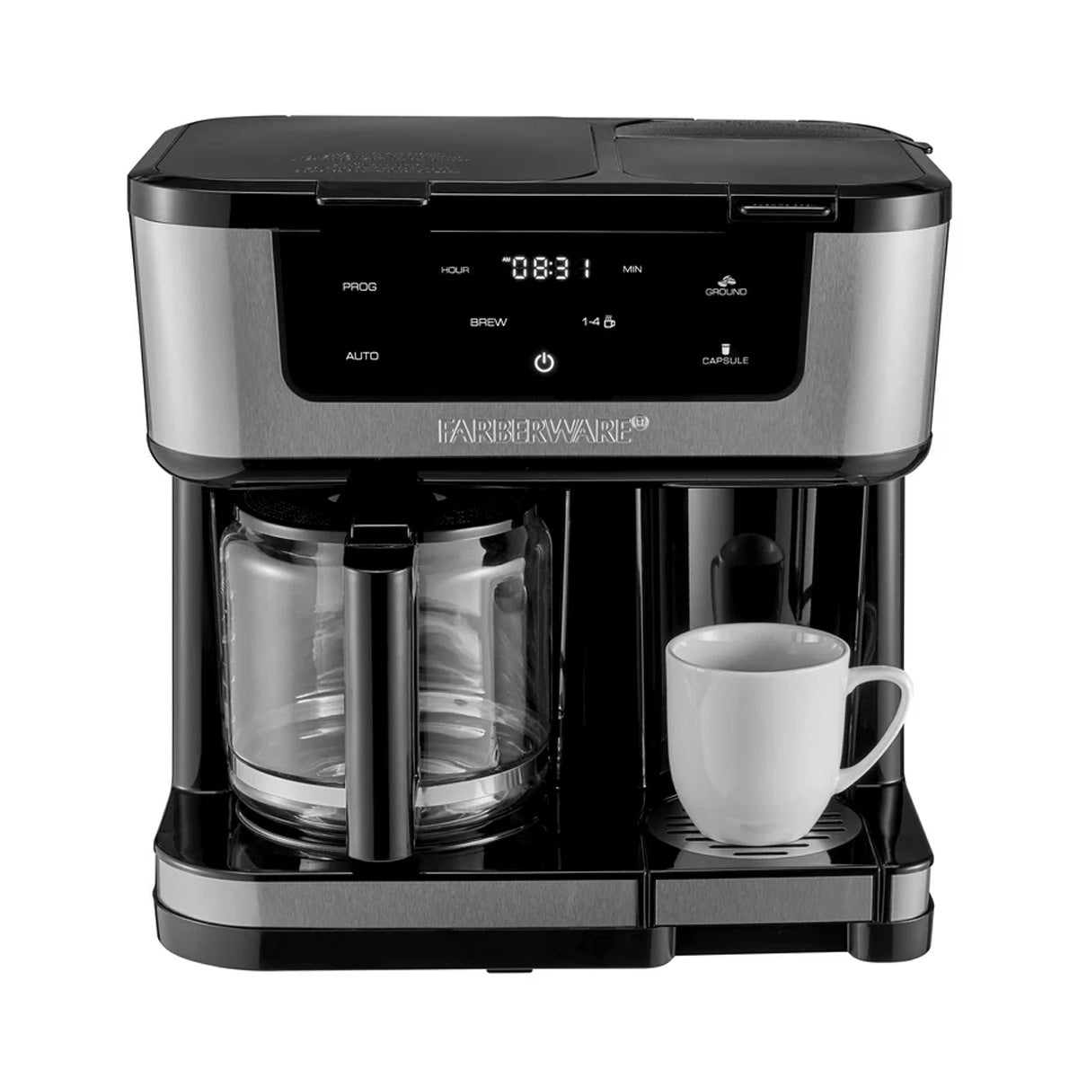 Faberware, Cafetera 2 En 1, color Negro Con Plata