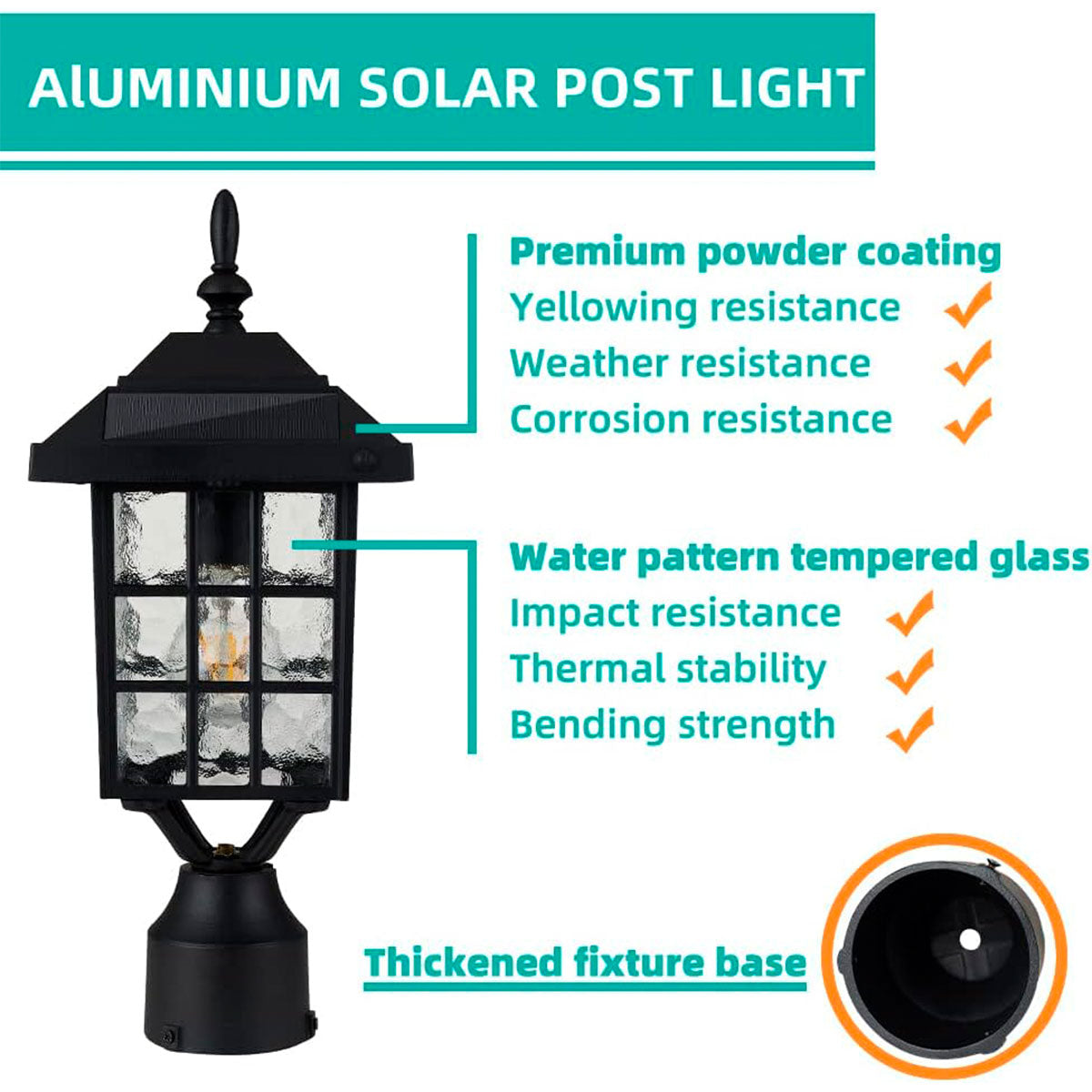 Lámpara Solar de Poste Impermeable para Exteriores, Zinnze