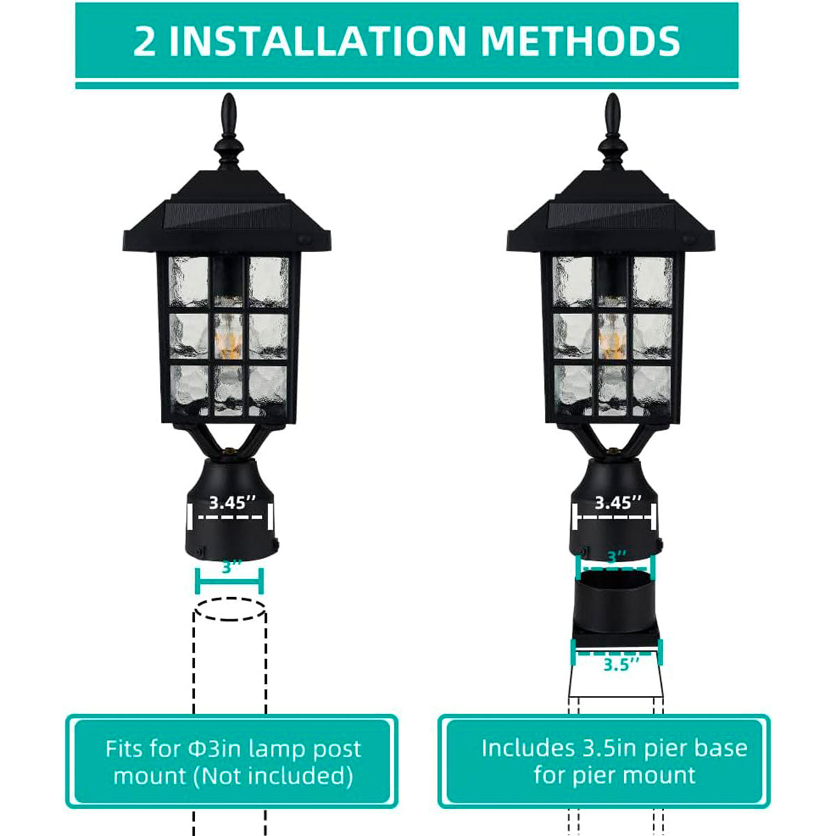 Lámpara Solar de Poste Impermeable para Exteriores, Zinnze