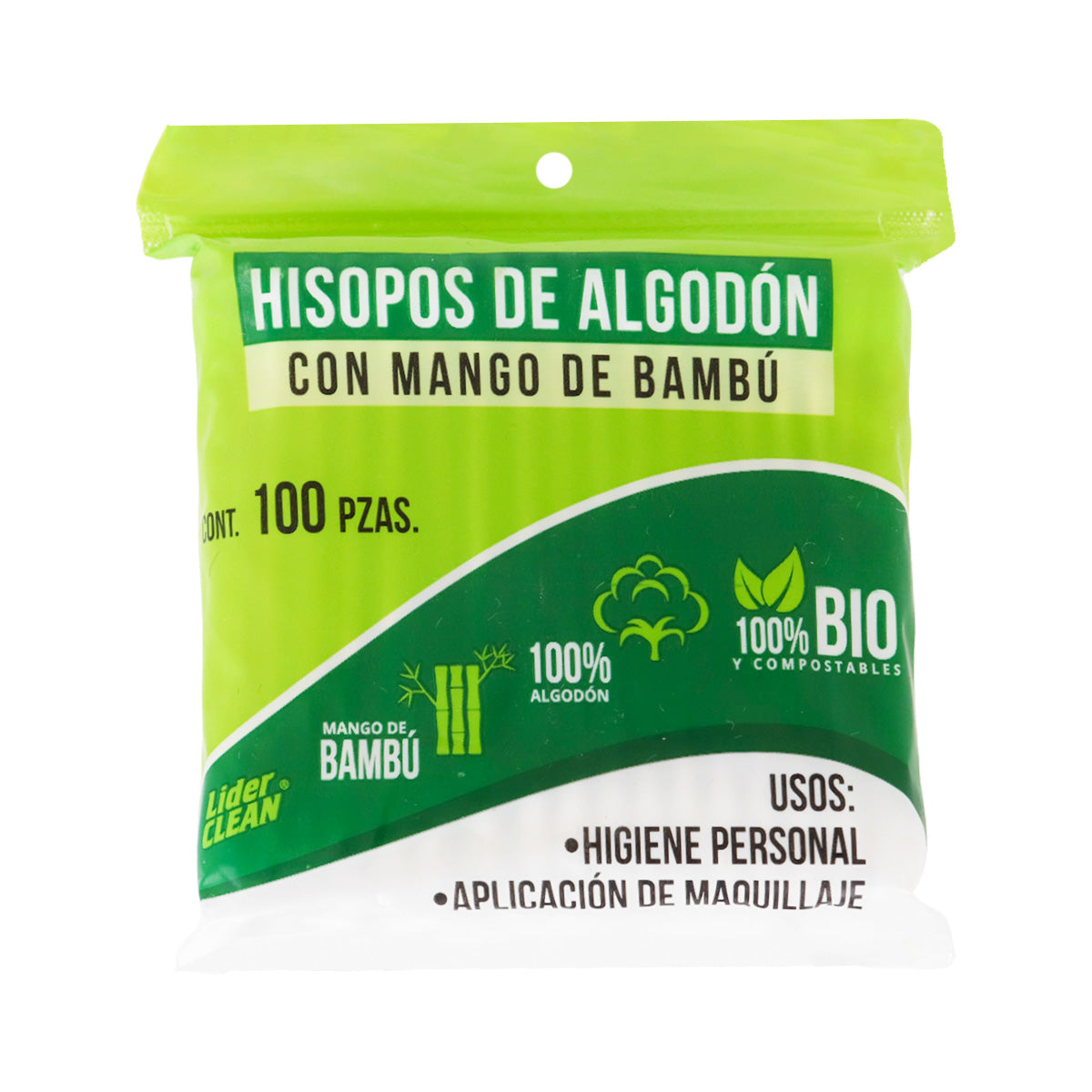 Hisopos de Algodón con Mango de Bambú, Liderclean