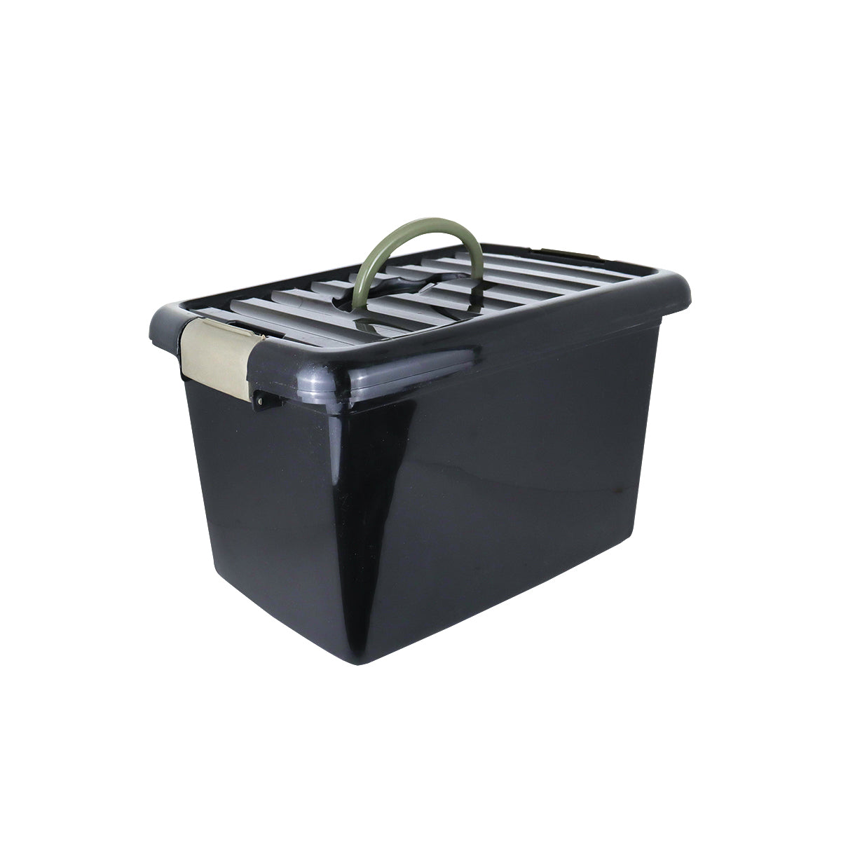 Caja Rectangular de Plástico, color Negro con Olivo, 18L.
