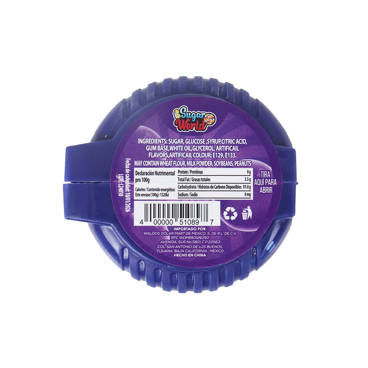 Chicle Bubble Tape Sabor Tutti Fruti, color Morado