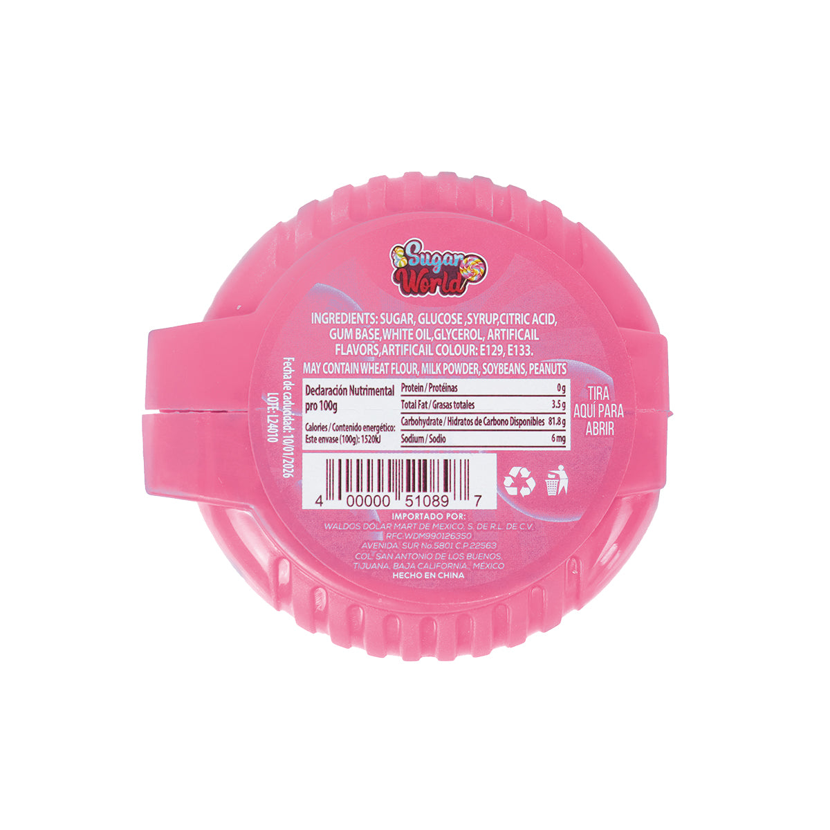 Chicle Bubble Tape Sabor Tutti Fruti, color Rosa