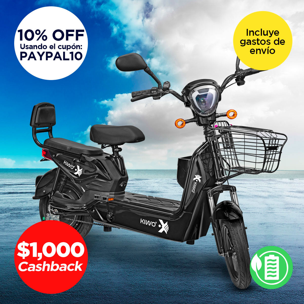 Bicicleta Eléctrica Negra Kiwo GY801