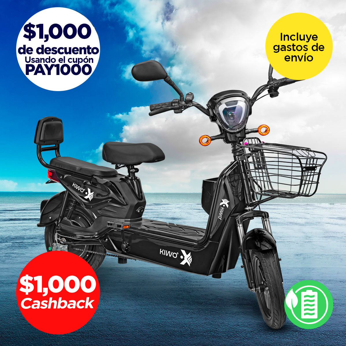 Bicicleta Eléctrica Negra Kiwo GY801