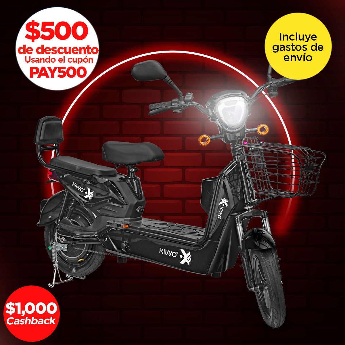 Bicicleta Eléctrica Negra Kiwo GY801