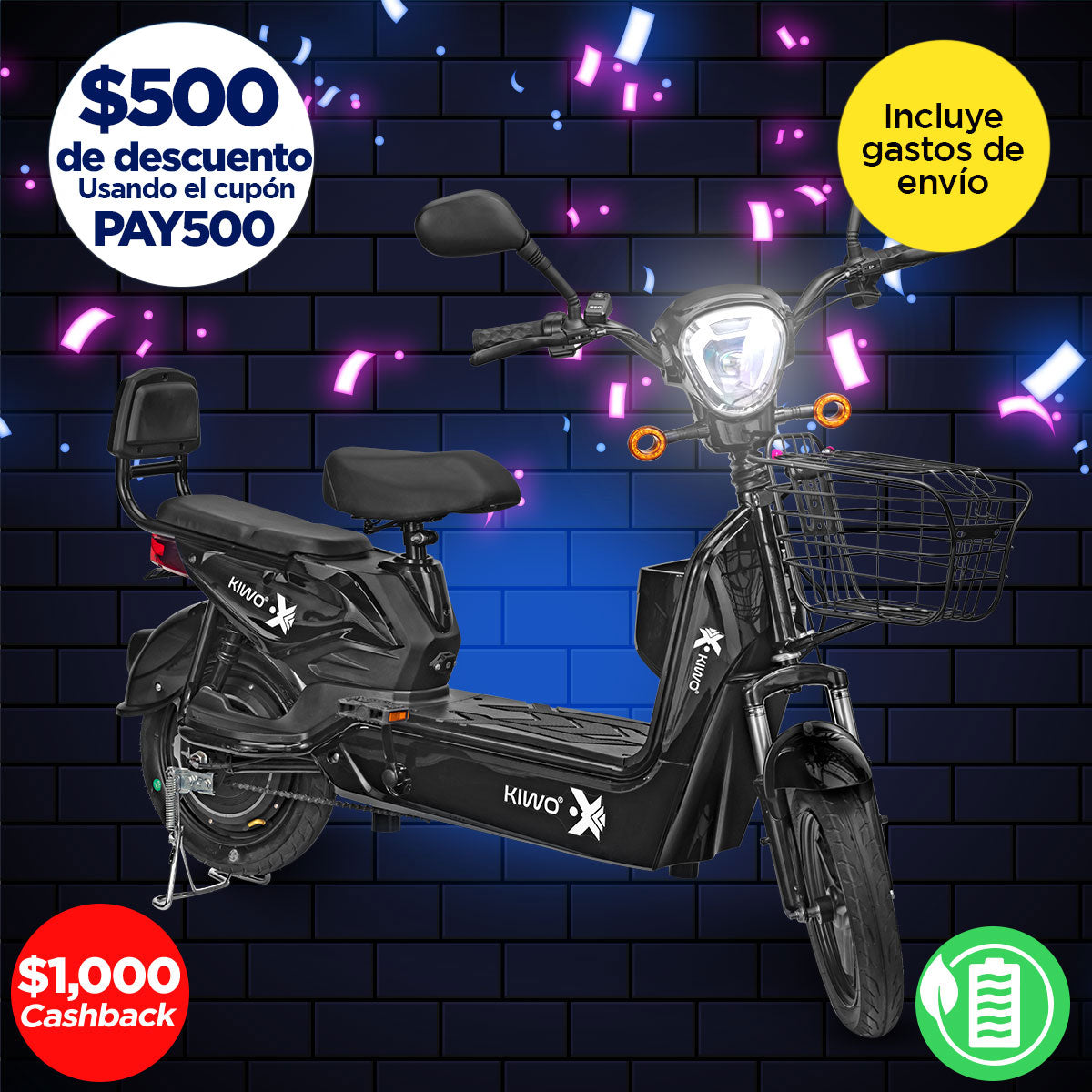 Bicicleta Eléctrica Negra Kiwo GY801