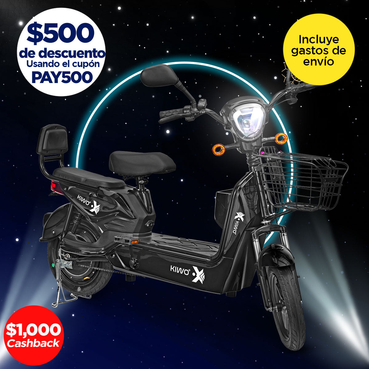 Bicicleta Eléctrica Negra Kiwo GY801