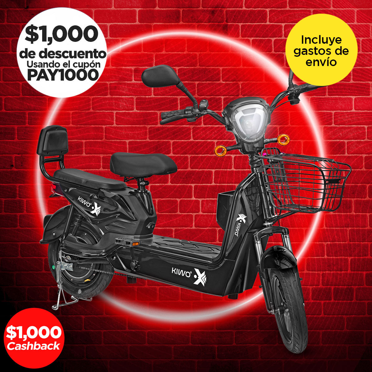 Bicicleta Eléctrica Negra Kiwo GY801