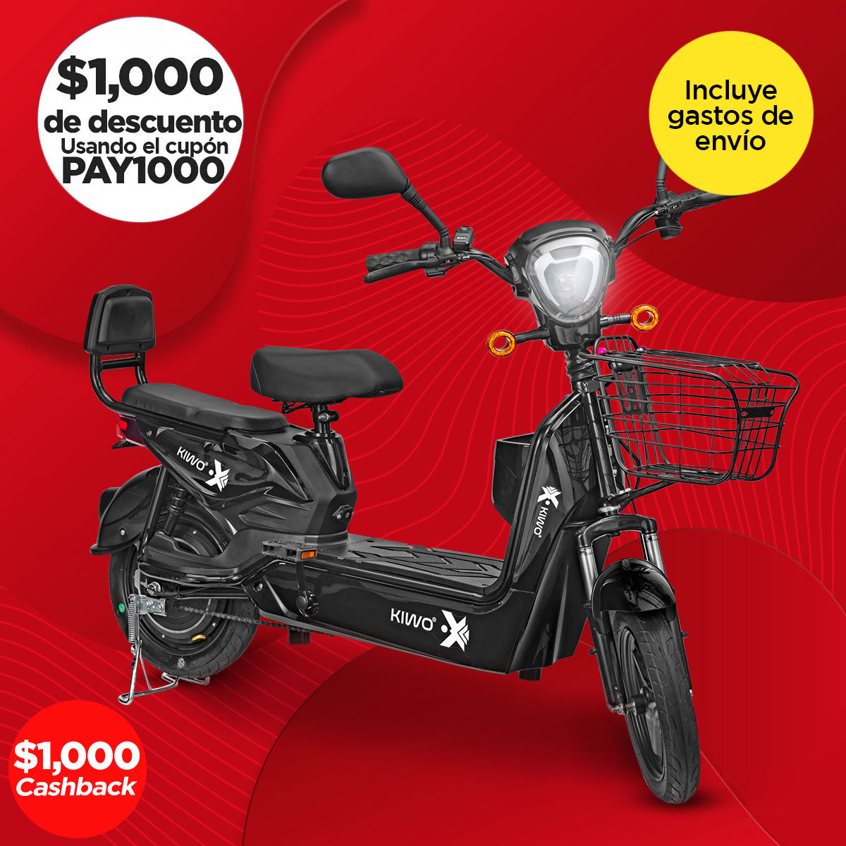 Bicicleta Eléctrica Negra Kiwo GY801 – Waldo's