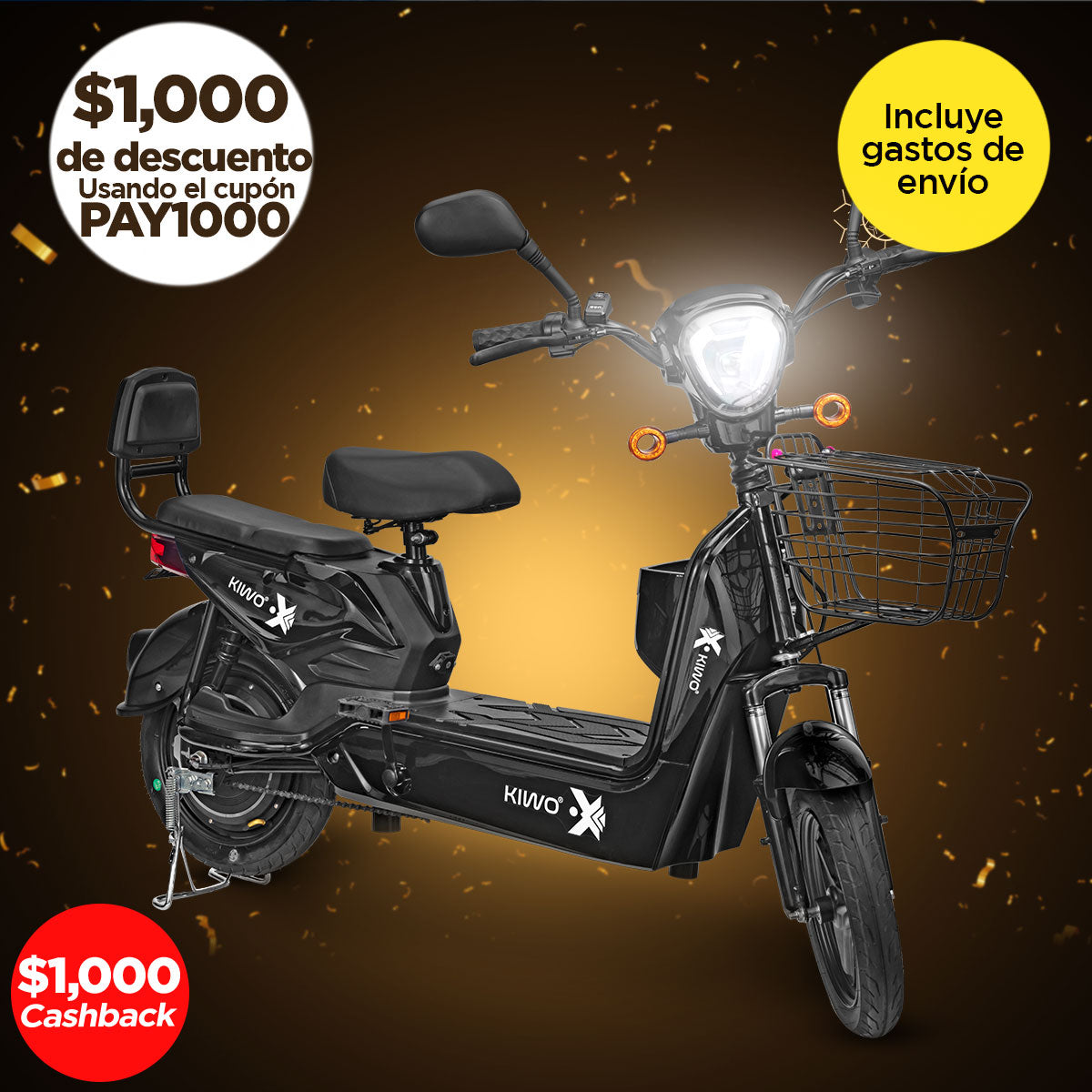 Bicicleta Eléctrica Negra Kiwo GY801