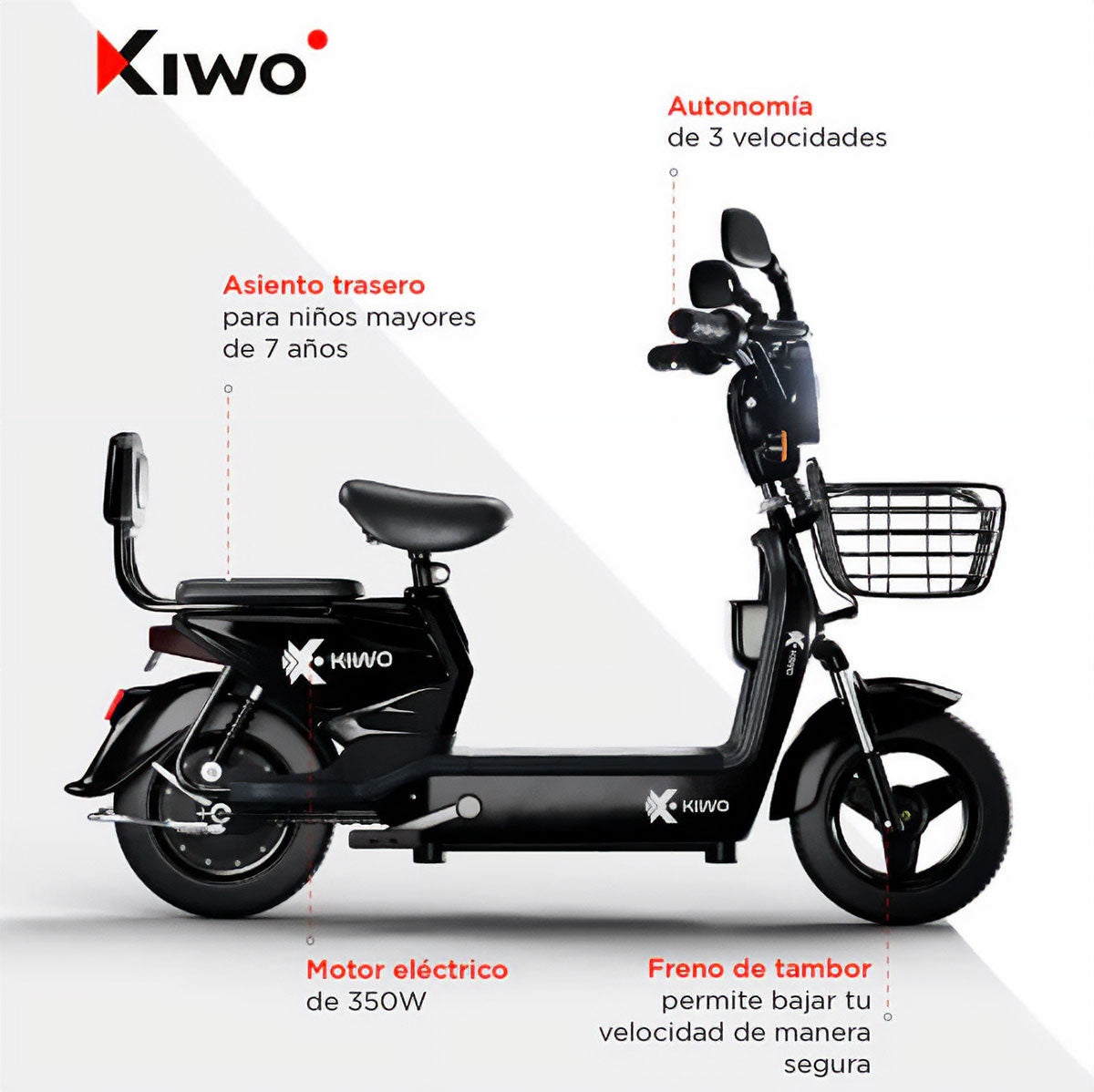 Bicicleta Eléctrica Negra Kiwo GY801