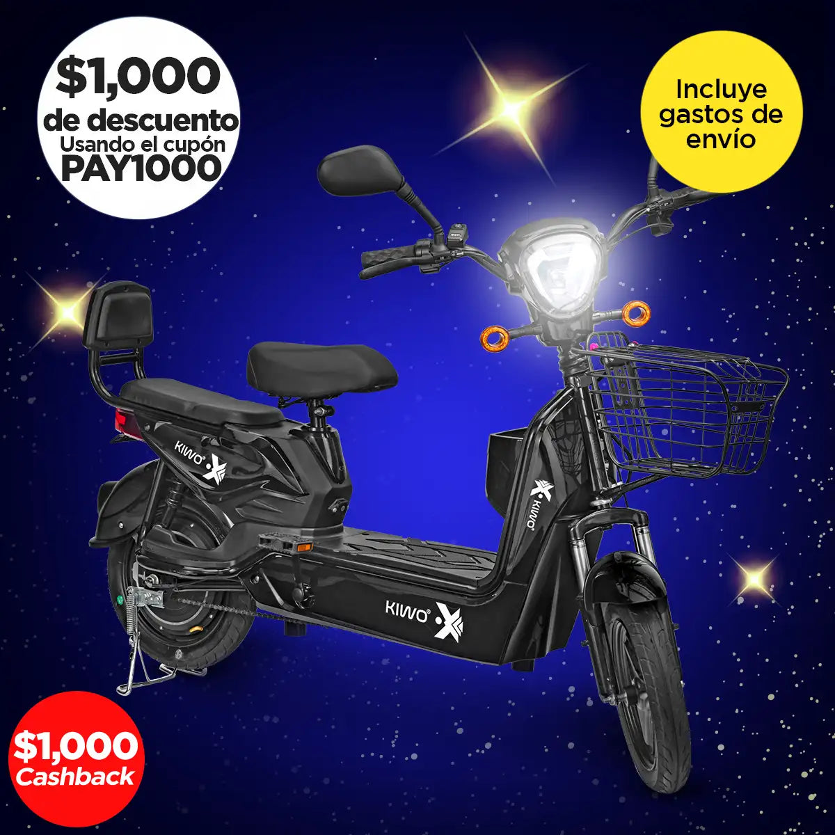 Bicicleta Eléctrica Negra Kiwo GY801