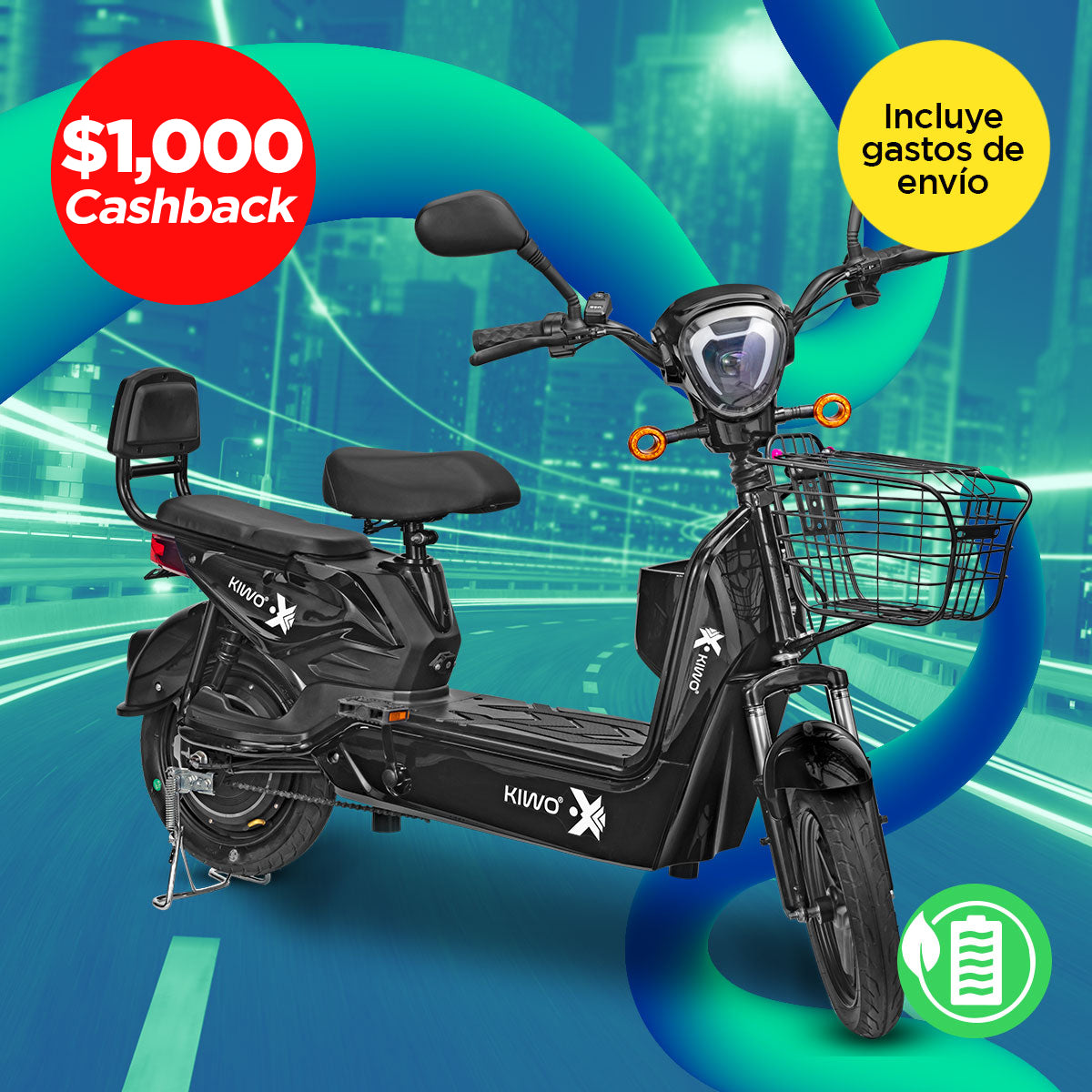 Bicicleta Eléctrica Negra Kiwo GY801