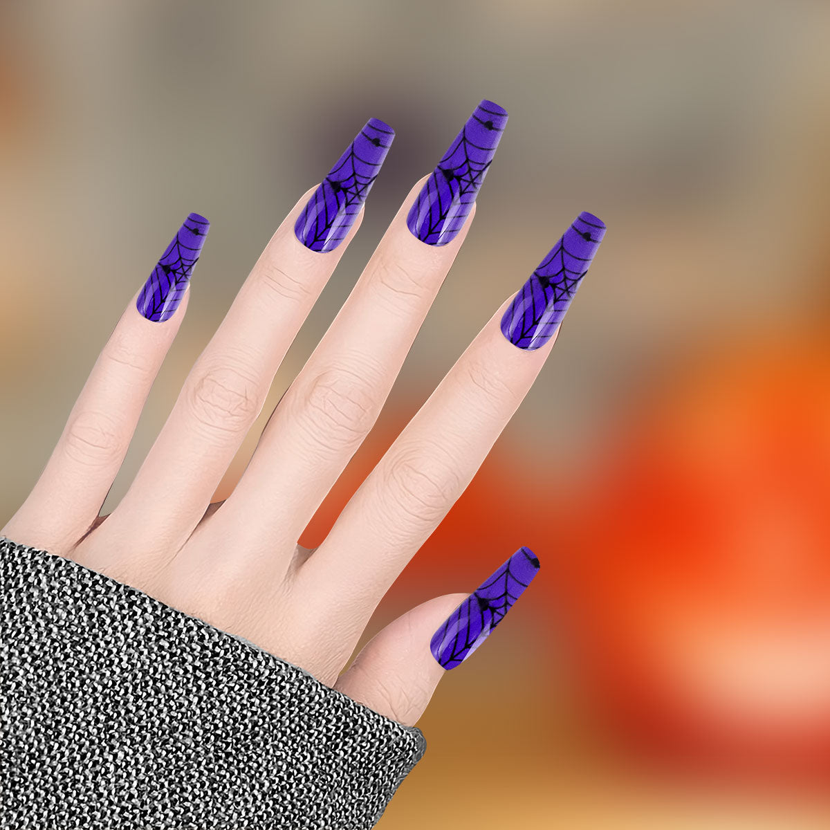 Uñas Postizas con Diseño de Telaraña para Halloween