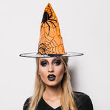 Sombrero de Bruja para Disfraz de Halloween color Naranja con Negro