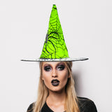 Sombrero de Bruja para Disfraz de Halloween color Verde con Negro