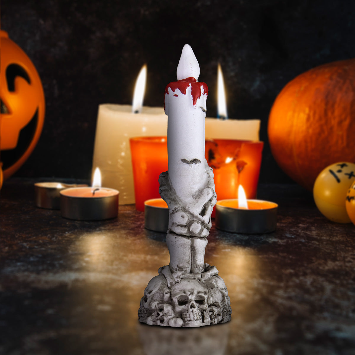 Figura de Calavera con Vela Decorativa color Blanco