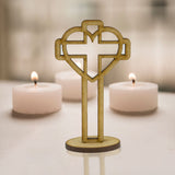 MDF Decorativo Cruz, Sagrado Corazón 10cm