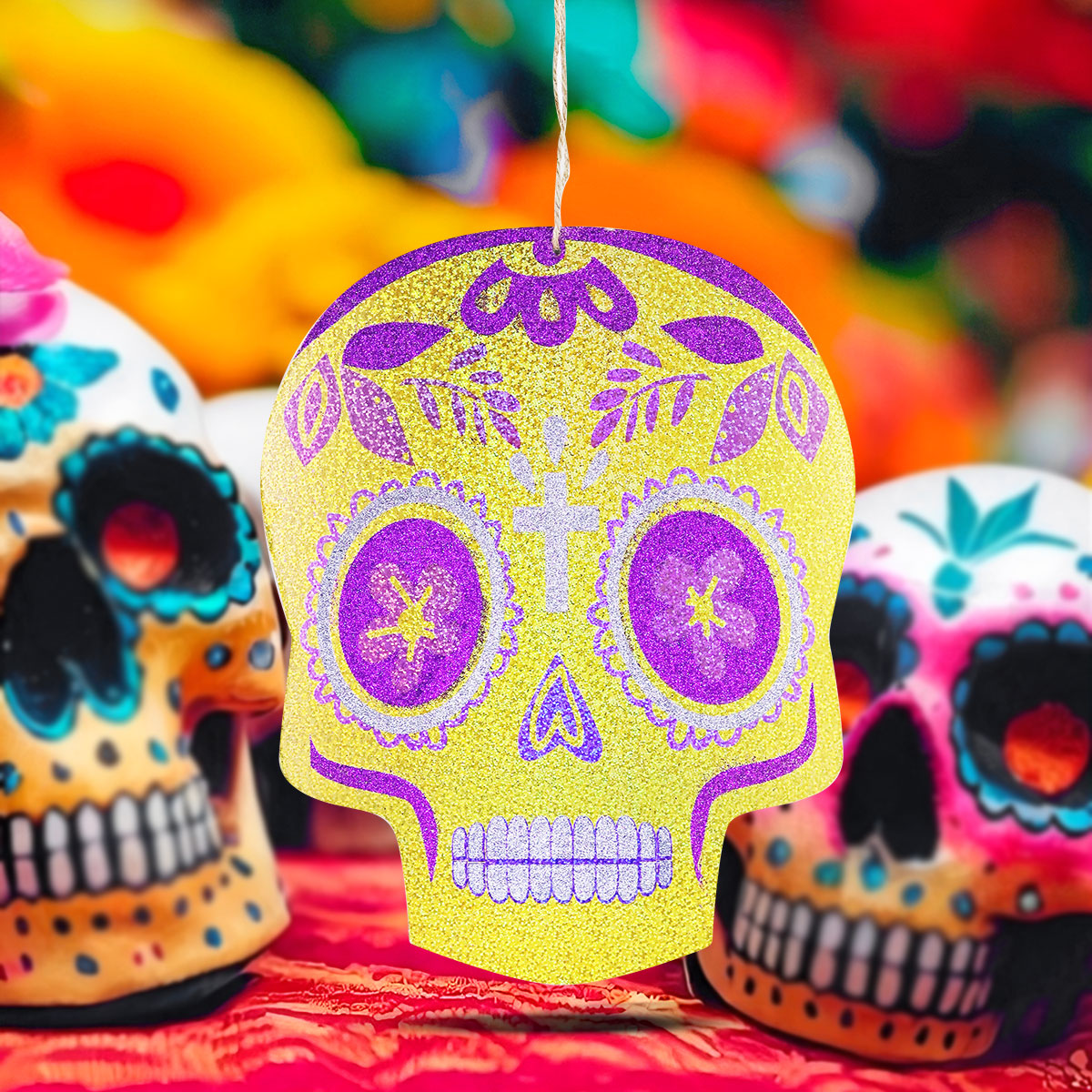 Decoración Colgante de Catrina color Amarillo para Día de Muertos