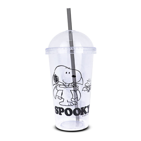 Vaso de plástico con tapa y popote, Diseño de Snoopy Disfrazado de Vampiro