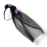 Diadema color Negro con Flores Moradas y Velo