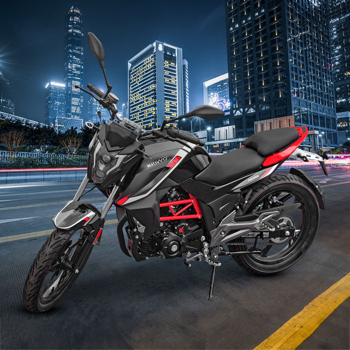 Motocicleta Kiwo Ak250, color Negro con Rojo