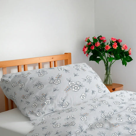 Juego de Sábanas Individual, Diseño Flores, Color Gris