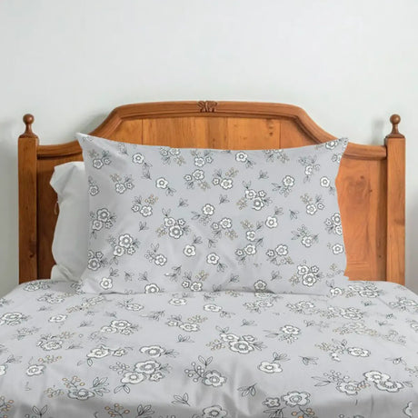 Juego de Sábanas Individual, Diseño Flores, Color Gris