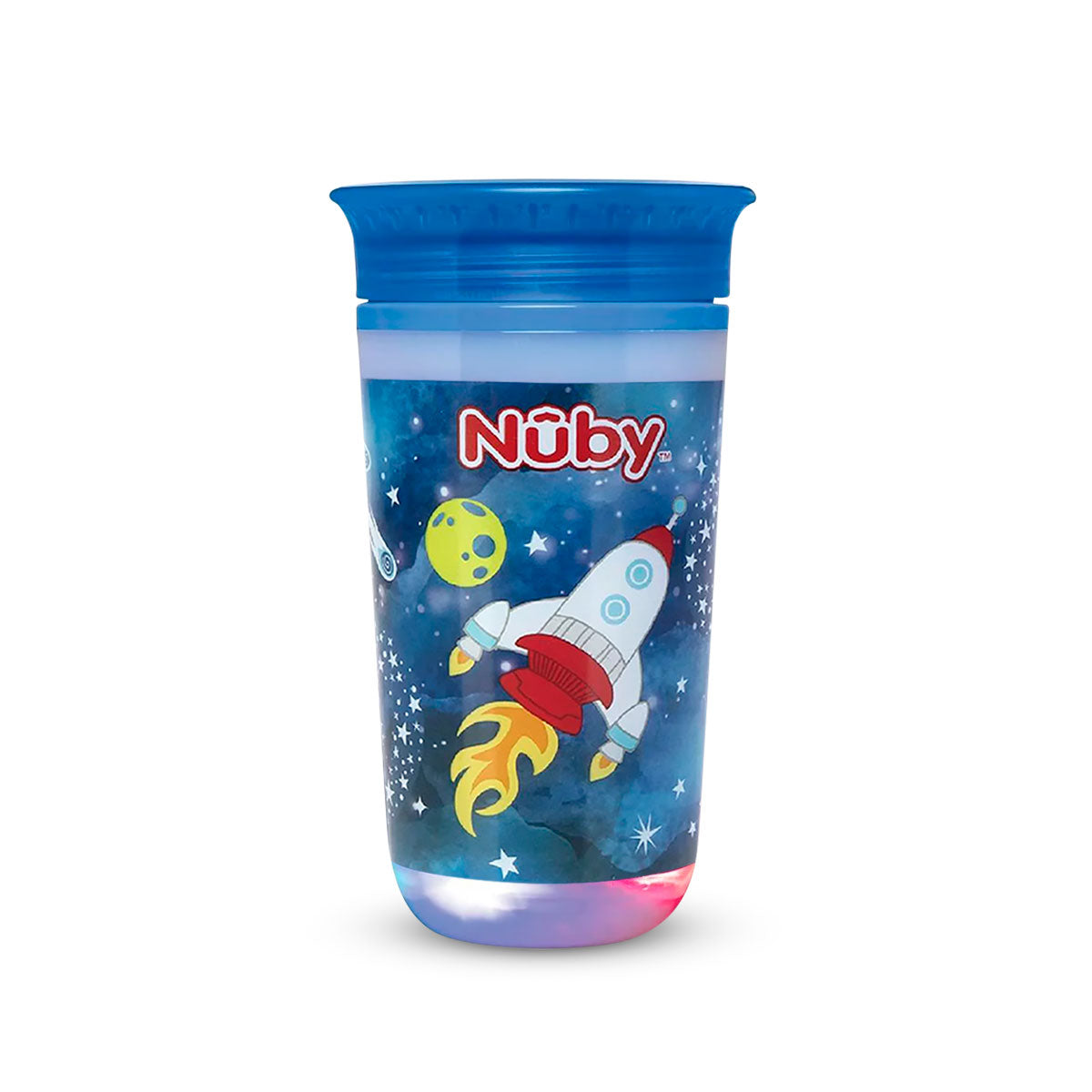 Vaso Entrenador Antiderrames Nuby 360° Luminoso color Azul rey 10oz.