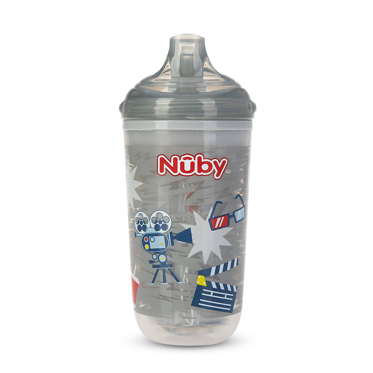 Vaso Entrenador Antiderrames Térmico con Boquilla Nuby 360° Luminoso color Gris 10oz.