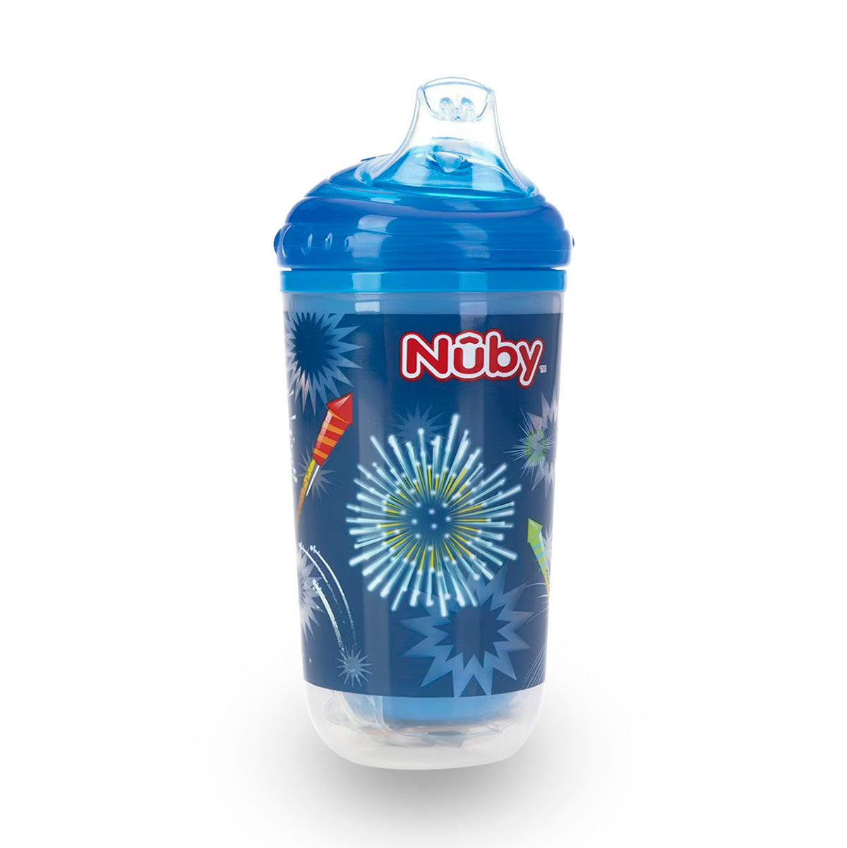 Vaso Entrenador Antiderrames Térmico con Boquilla Nuby 360° Luminoso color Azul 10oz.