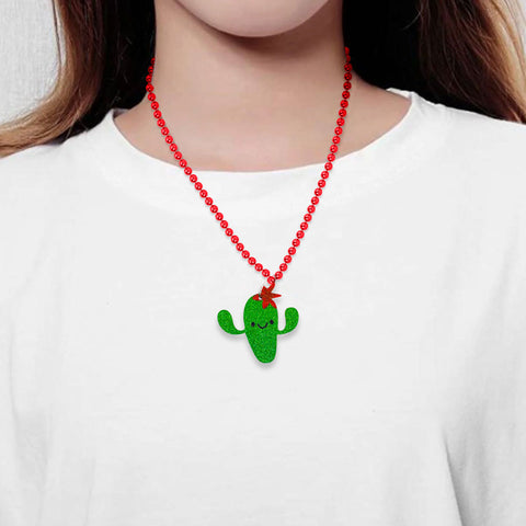 Collar color Rojo con Dije de Cactus