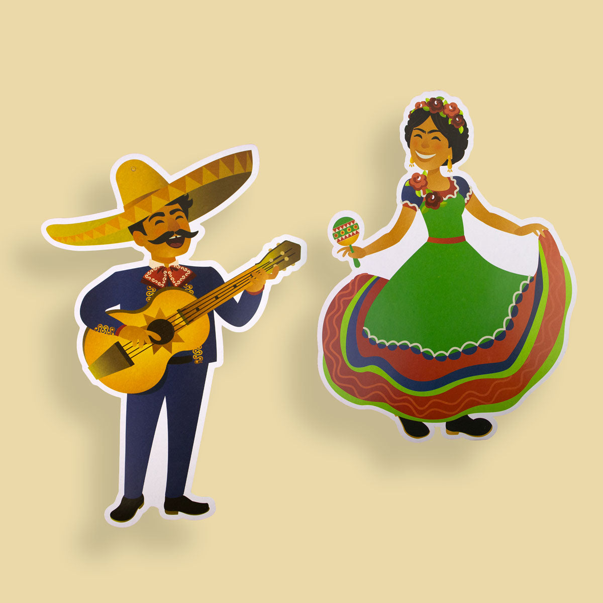 Decoración Colgante de Adelita y Charro para Fiestas Patrias.