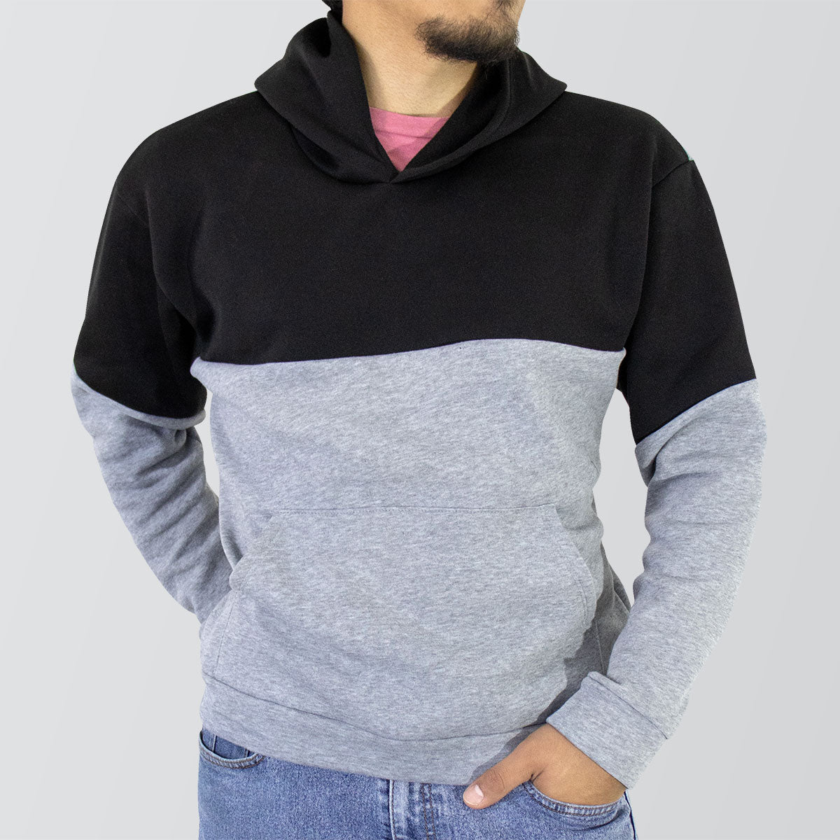 Sudadera Afelpada Unisex con Capucha color Gris con Negro