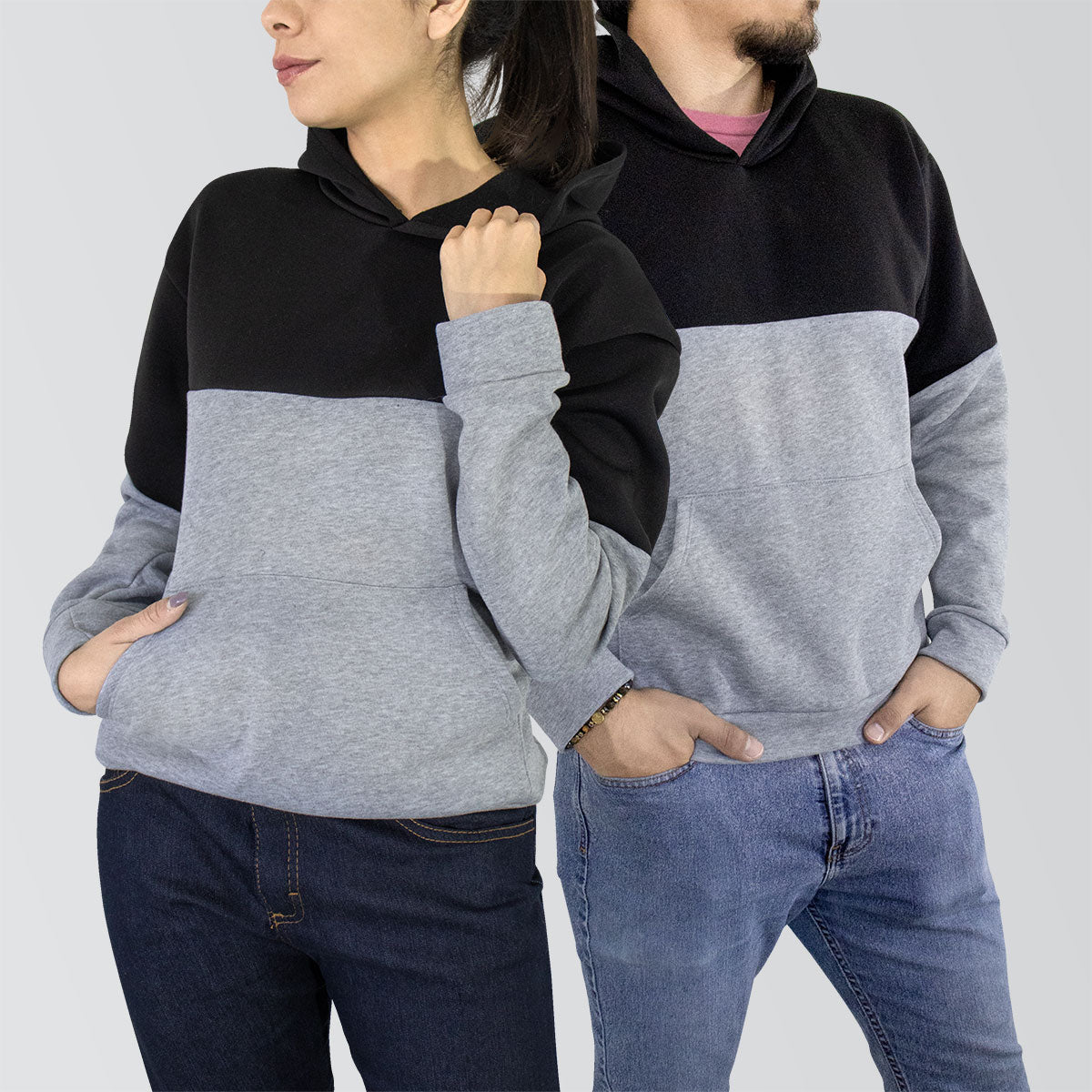 Sudadera Afelpada Unisex con Capucha color Gris con Negro