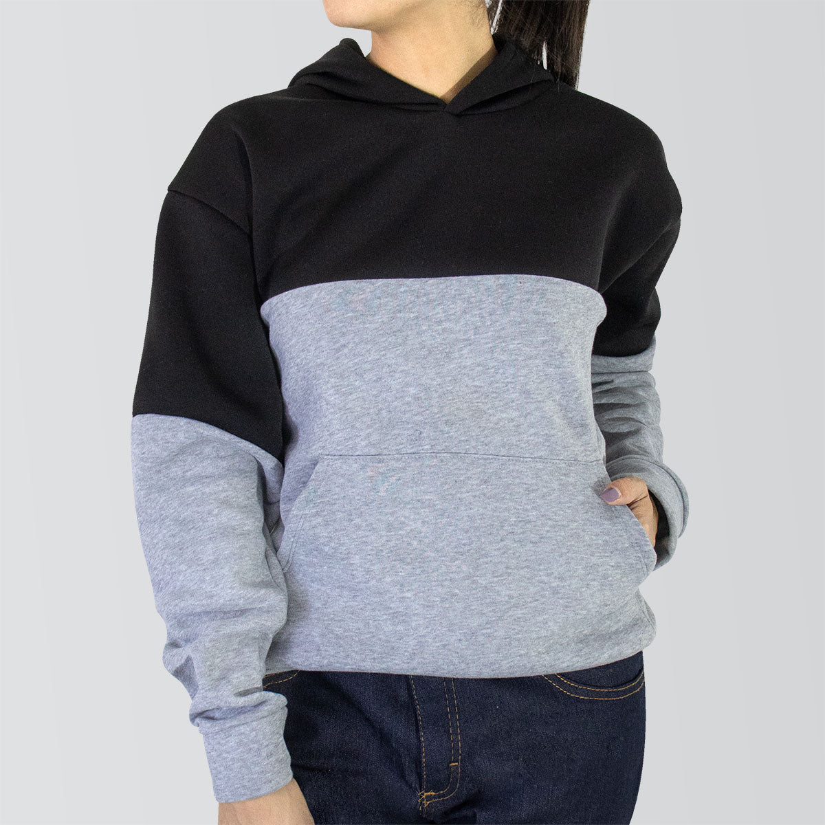 Sudadera Afelpada Unisex con Capucha color Gris con Negro