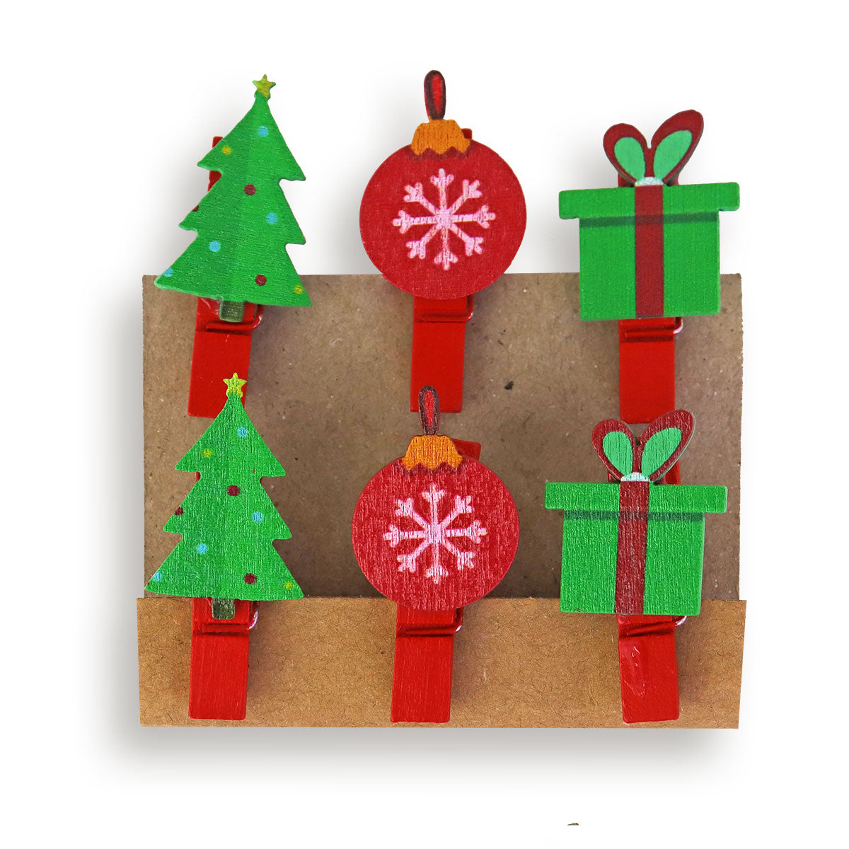 Pequeños Clips de Madera con Diseño de Navidad, 6 pzas.