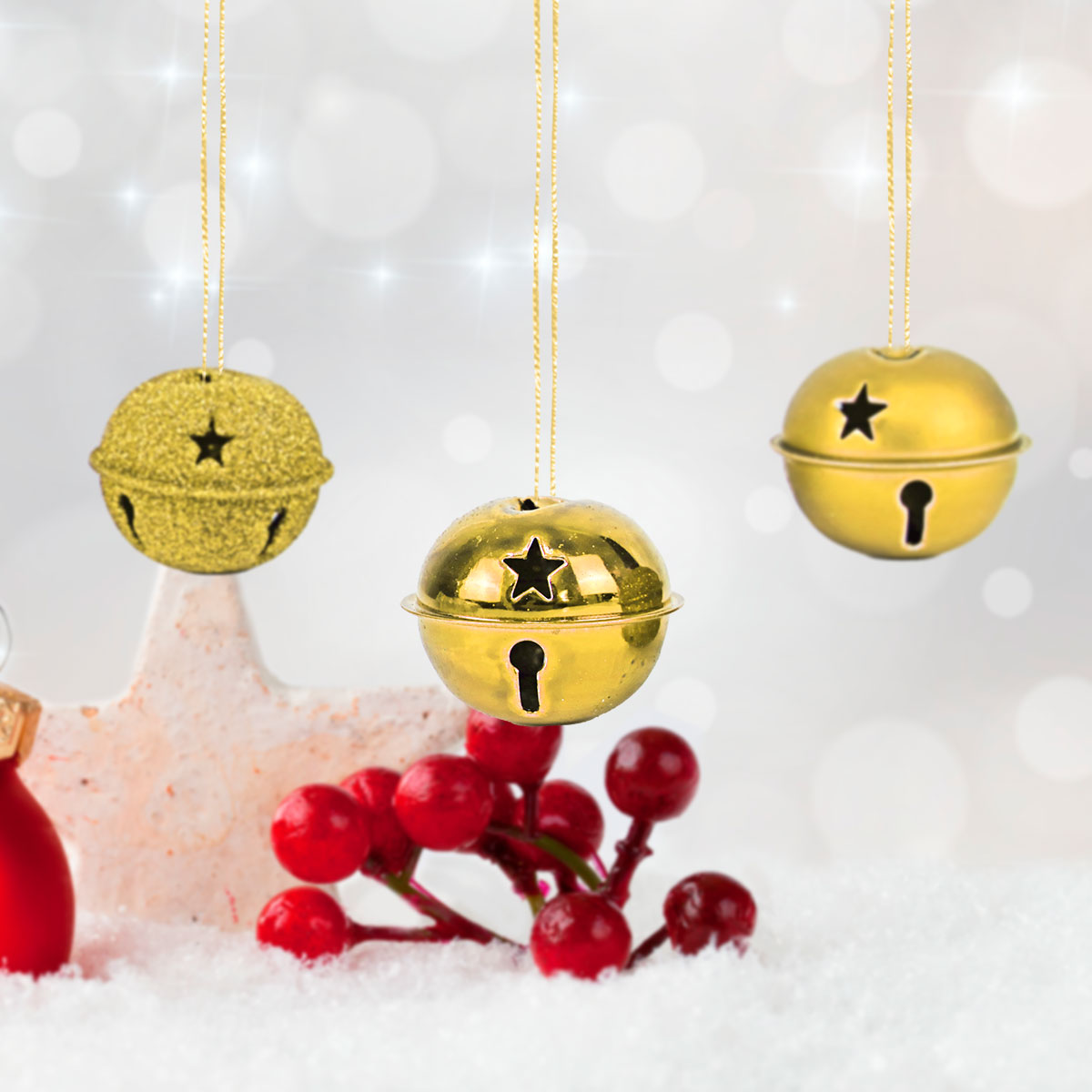 Set de 4 Cascabeles Navideños color Oro