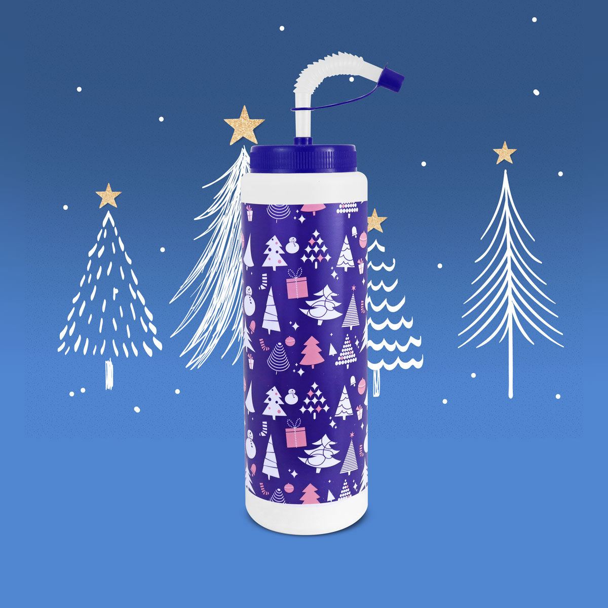 Vaso de Plástico con Popote, Diseño de Navidad