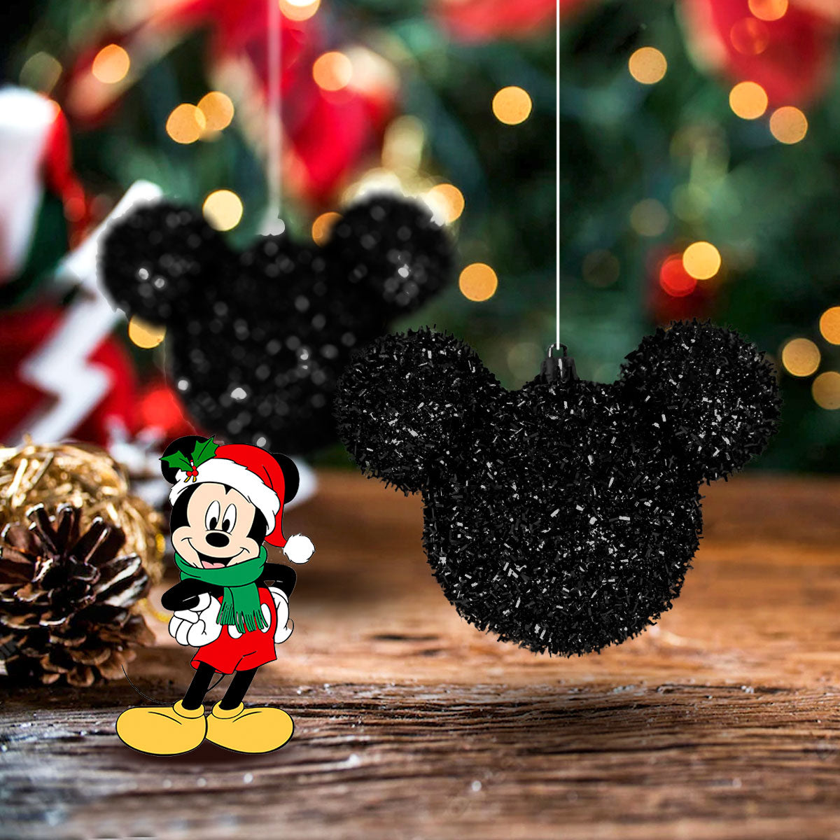 Esfera Navideña de Tinsel con Forma de Mickey Mouse color Negro