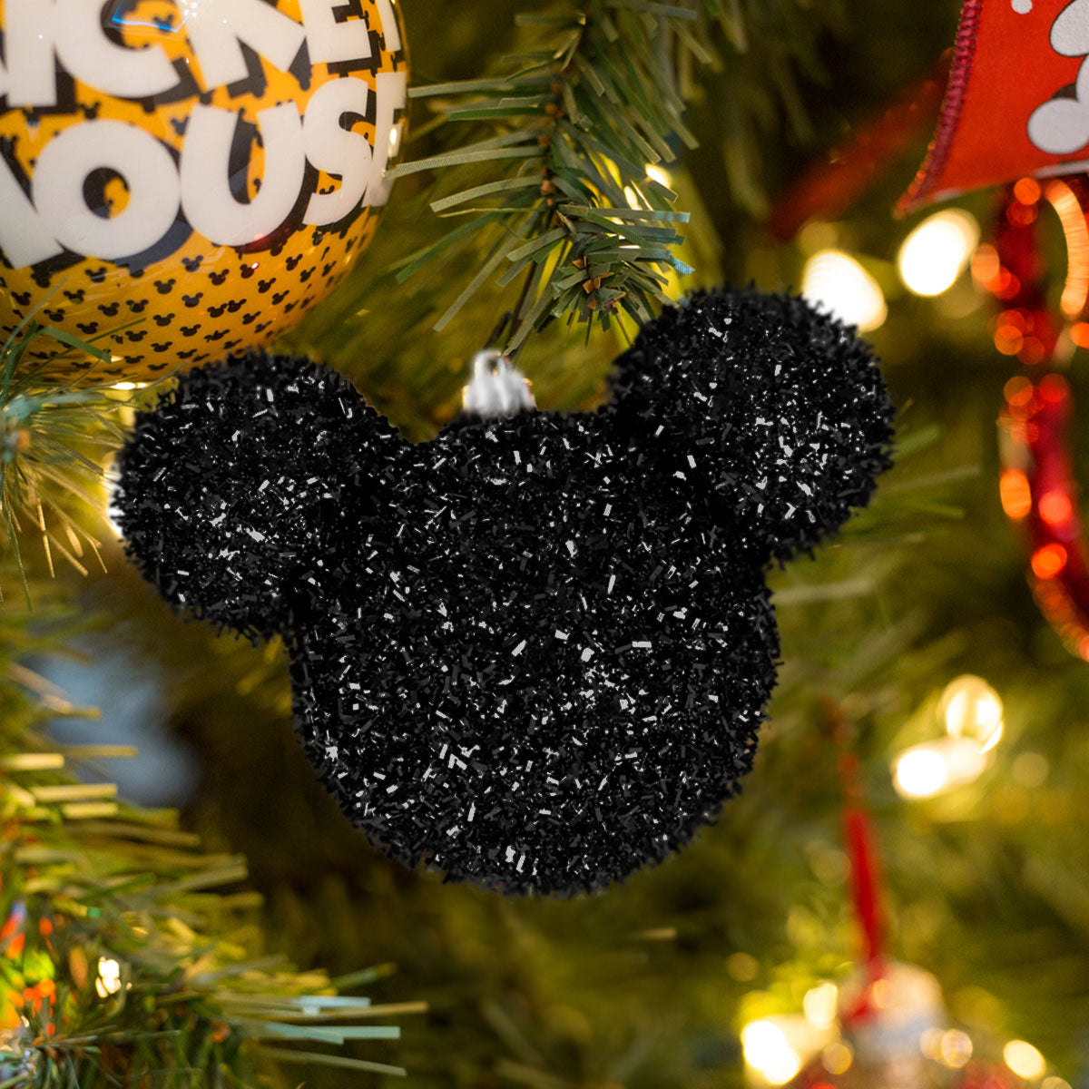 Esfera Navideña de Tinsel color Negro en Forma de Mickey Mouse