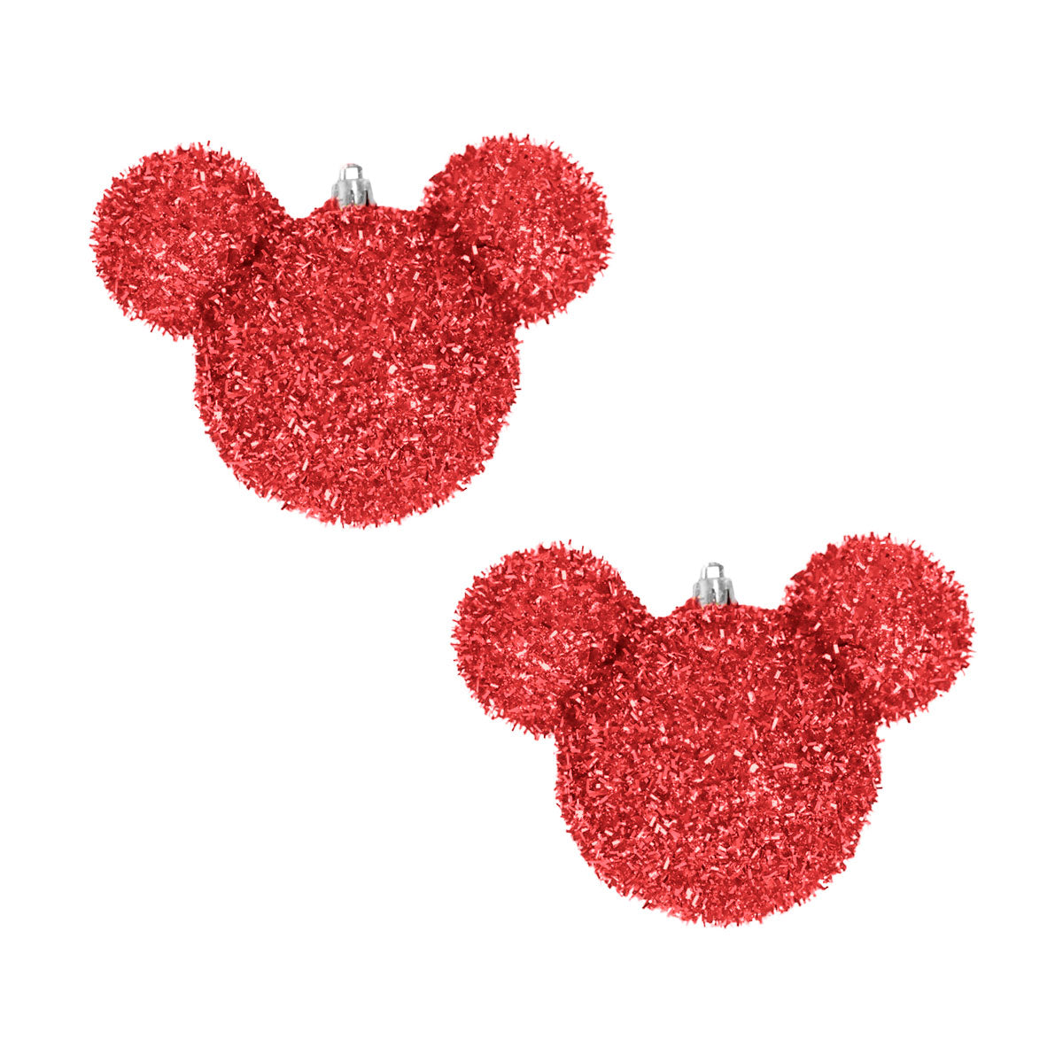 Esfera Navideña de Tinsel color Rojo en Forma de Mickey Mouse