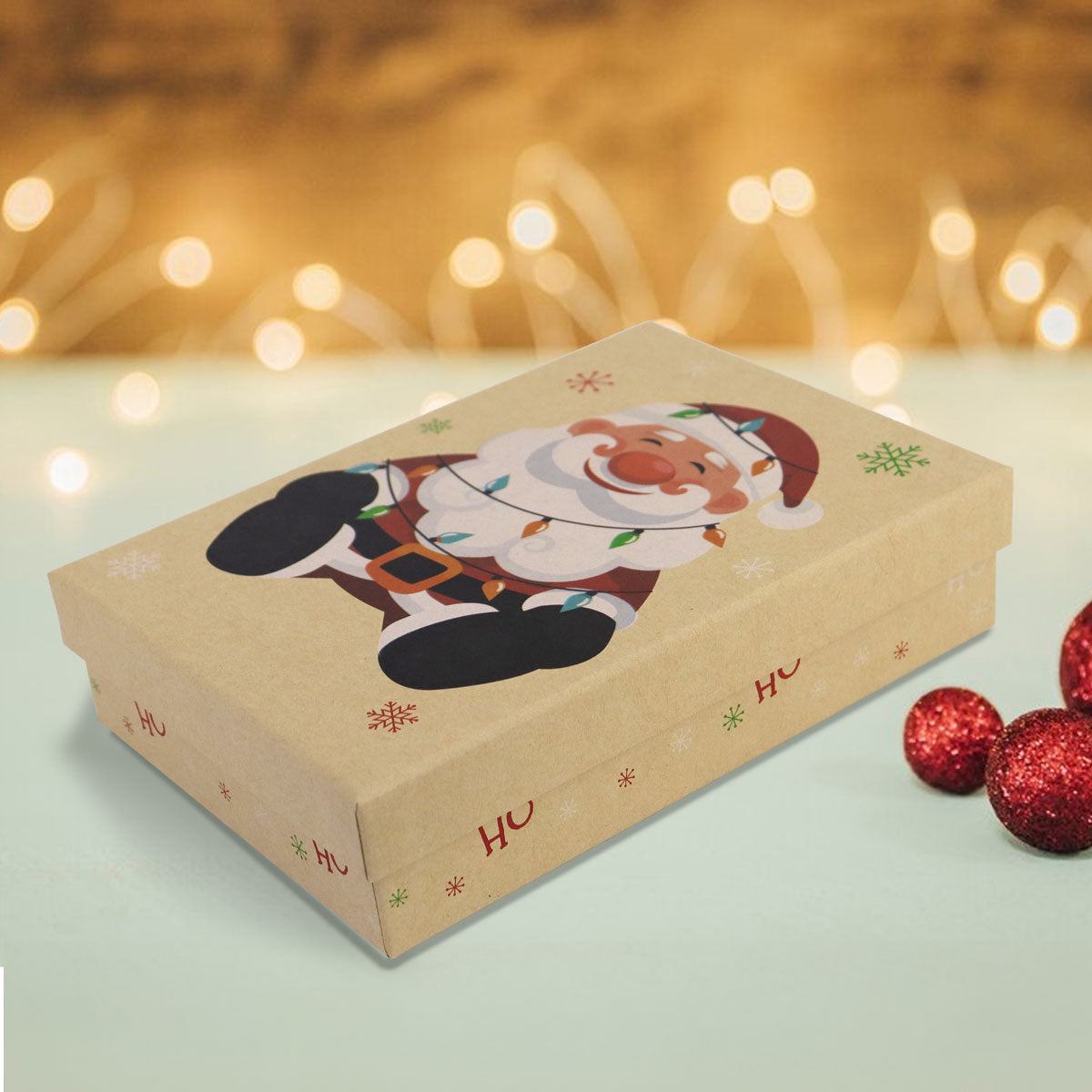 Caja de Papel Kraft para Regalo con Diseño de Santa Claus